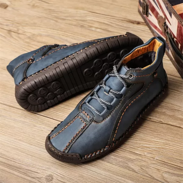 Dacomfy Casual Shoes for Men Pu Leather Chukka Boots Hand Stiching Mens Boots Fashion Sneakers Comfy Flat Outdoor Walking Driving Shoes Black Brown Blue GreenAblue