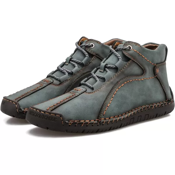 Dacomfy Casual Shoes for Men Pu Leather Chukka Boots Hand Stiching Mens Boots Fashion Sneakers Comfy Flat Outdoor Walking Driving Shoes Black Brown Blue GreenAgreen
