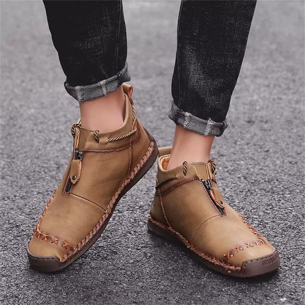 Dacomfy Casual Shoes for Men Pu Leather Chukka Boots Hand Stiching Mens Boots Fashion Sneakers Comfy Flat Outdoor Walking Driving Shoes Black Brown Blue GreenKhaki
