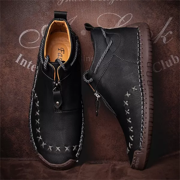 Dacomfy Casual Shoes for Men Pu Leather Chukka Boots Hand Stiching Mens Boots Fashion Sneakers Comfy Flat Outdoor Walking Driving Shoes Black Brown Blue GreenBlack