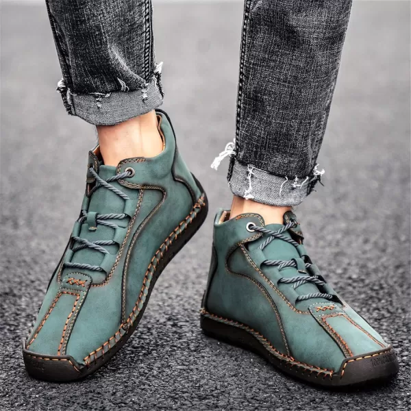 Dacomfy Casual Shoes for Men Pu Leather Chukka Boots Hand Stiching Mens Boots Fashion Sneakers Comfy Flat Outdoor Walking Driving Shoes Black Brown Blue GreenAgreen