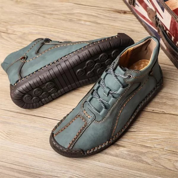 Dacomfy Casual Shoes for Men Pu Leather Chukka Boots Hand Stiching Mens Boots Fashion Sneakers Comfy Flat Outdoor Walking Driving Shoes Black Brown Blue GreenAgreen