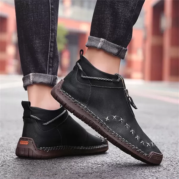 Dacomfy Casual Shoes for Men Pu Leather Chukka Boots Hand Stiching Mens Boots Fashion Sneakers Comfy Flat Outdoor Walking Driving Shoes Black Brown Blue GreenBlack