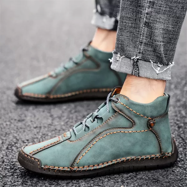 Dacomfy Casual Shoes for Men Pu Leather Chukka Boots Hand Stiching Mens Boots Fashion Sneakers Comfy Flat Outdoor Walking Driving Shoes Black Brown Blue GreenAgreen