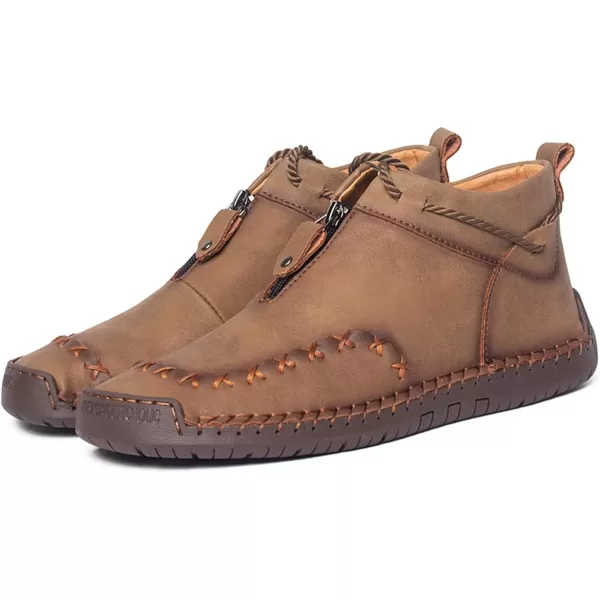 Dacomfy Casual Shoes for Men Pu Leather Chukka Boots Hand Stiching Mens Boots Fashion Sneakers Comfy Flat Outdoor Walking Driving Shoes Black Brown Blue GreenKhaki