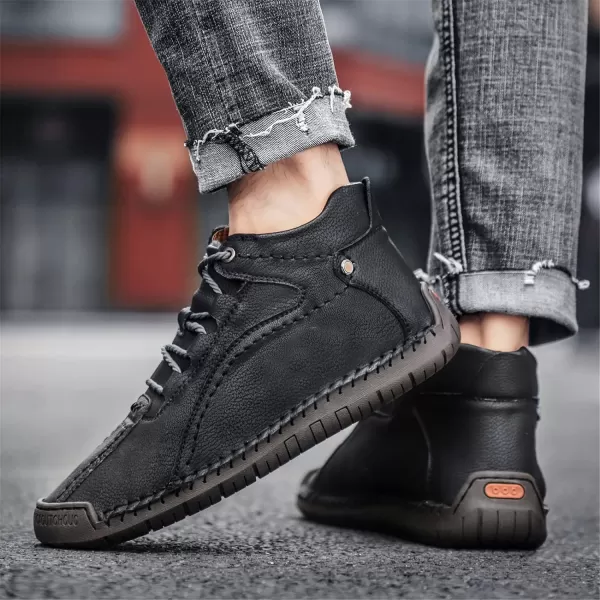 Dacomfy Casual Shoes for Men Pu Leather Chukka Boots Hand Stiching Mens Boots Fashion Sneakers Comfy Flat Outdoor Walking Driving Shoes Black Brown Blue GreenAblack