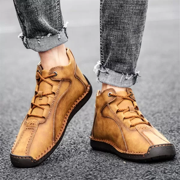 Dacomfy Casual Shoes for Men Pu Leather Chukka Boots Hand Stiching Mens Boots Fashion Sneakers Comfy Flat Outdoor Walking Driving Shoes Black Brown Blue GreenAbrown