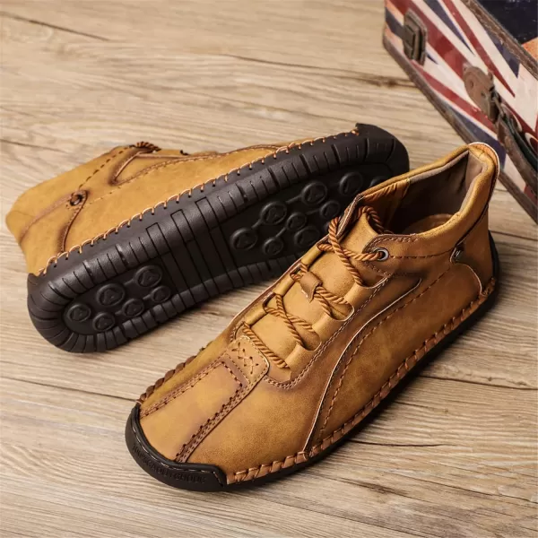 Dacomfy Casual Shoes for Men Pu Leather Chukka Boots Hand Stiching Mens Boots Fashion Sneakers Comfy Flat Outdoor Walking Driving Shoes Black Brown Blue GreenAbrown