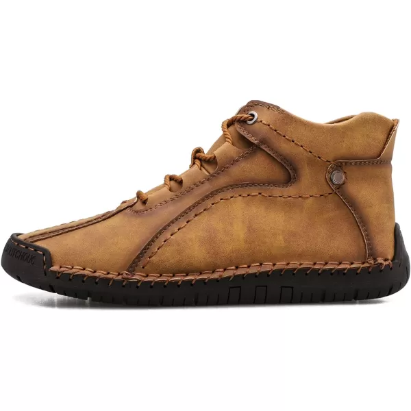Dacomfy Casual Shoes for Men Pu Leather Chukka Boots Hand Stiching Mens Boots Fashion Sneakers Comfy Flat Outdoor Walking Driving Shoes Black Brown Blue GreenAbrown