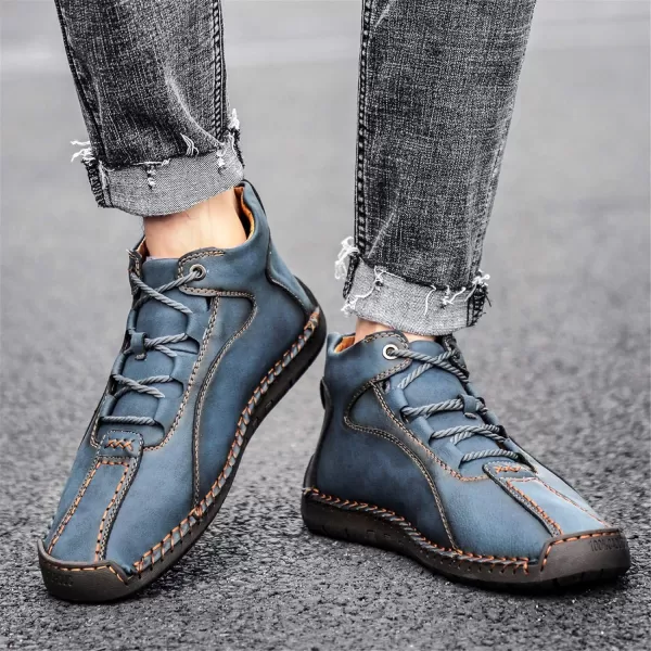 Dacomfy Casual Shoes for Men Pu Leather Chukka Boots Hand Stiching Mens Boots Fashion Sneakers Comfy Flat Outdoor Walking Driving Shoes Black Brown Blue GreenAblue