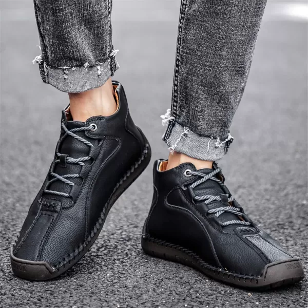 Dacomfy Casual Shoes for Men Pu Leather Chukka Boots Hand Stiching Mens Boots Fashion Sneakers Comfy Flat Outdoor Walking Driving Shoes Black Brown Blue GreenAblack