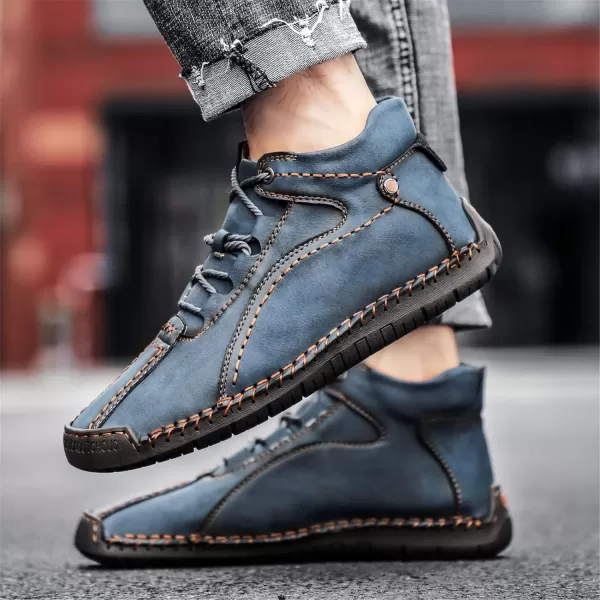 Dacomfy Casual Shoes for Men Pu Leather Chukka Boots Hand Stiching Mens Boots Fashion Sneakers Comfy Flat Outdoor Walking Driving Shoes Black Brown Blue GreenAblue