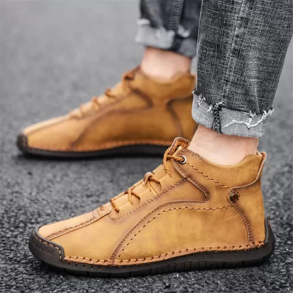 Dacomfy Casual Shoes for Men Pu Leather Chukka Boots Hand Stiching Mens Boots Fashion Sneakers Comfy Flat Outdoor Walking Driving Shoes Black Brown Blue GreenAbrown