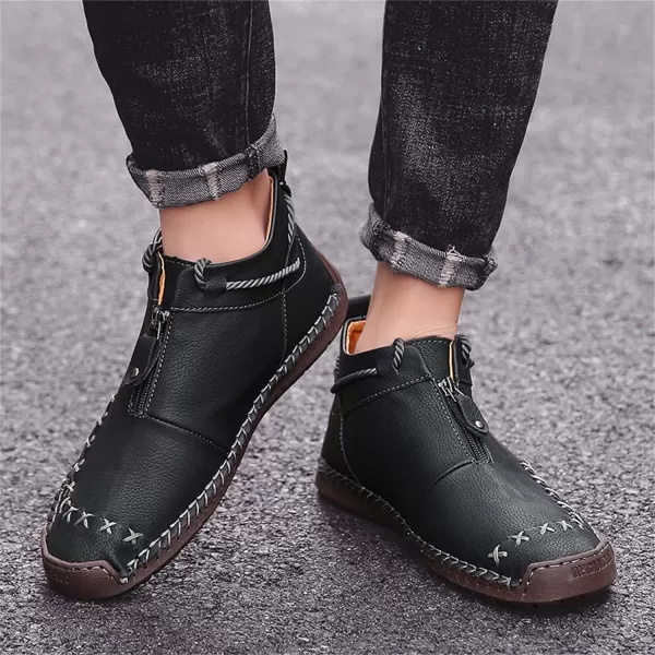 Dacomfy Casual Shoes for Men Pu Leather Chukka Boots Hand Stiching Mens Boots Fashion Sneakers Comfy Flat Outdoor Walking Driving Shoes Black Brown Blue GreenBlack