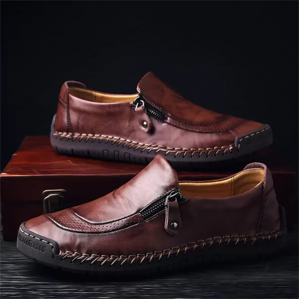 Dacomfy Mens Shoes Work Shoes for Men Leather Casual Slipon Loafers Shoes Comfortable Oxfords Loafers Shoes Business Dress Driving Shoes Walking for MenRedBrown