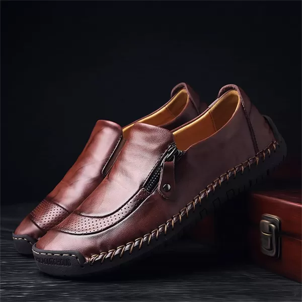 Dacomfy Mens Shoes Work Shoes for Men Leather Casual Slipon Loafers Shoes Comfortable Oxfords Loafers Shoes Business Dress Driving Shoes Walking for MenRedBrown