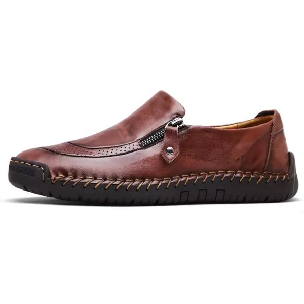 Dacomfy Mens Shoes Work Shoes for Men Leather Casual Slipon Loafers Shoes Comfortable Oxfords Loafers Shoes Business Dress Driving Shoes Walking for MenRedBrown