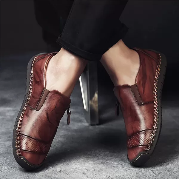 Dacomfy Mens Shoes Work Shoes for Men Leather Casual Slipon Loafers Shoes Comfortable Oxfords Loafers Shoes Business Dress Driving Shoes Walking for MenRedBrown