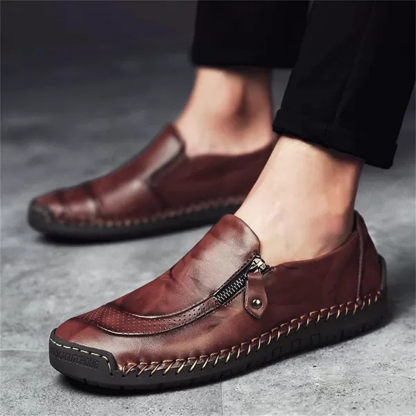 Dacomfy Mens Shoes Work Shoes for Men Leather Casual Slipon Loafers Shoes Comfortable Oxfords Loafers Shoes Business Dress Driving Shoes Walking for MenRedBrown