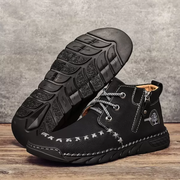 Lazzy Mens Casual Ankle Boots Leather Chukka Boot Comfortable Oxfords Dress Walking Shoes for MenBlack