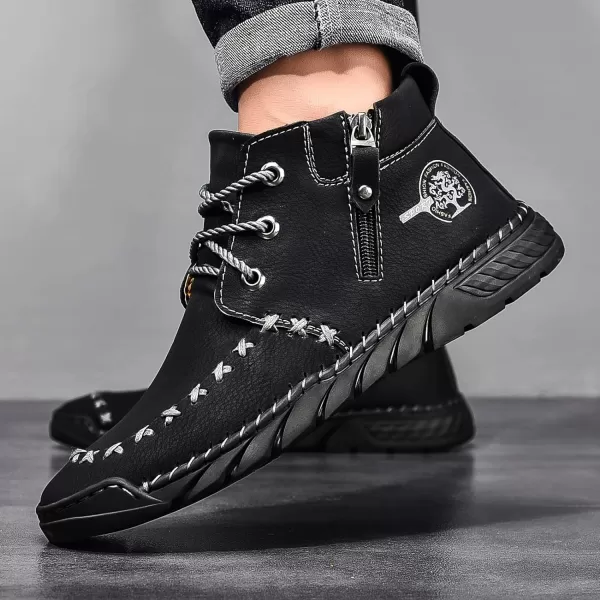 Lazzy Mens Casual Ankle Boots Leather Chukka Boot Comfortable Oxfords Dress Walking Shoes for MenBlack