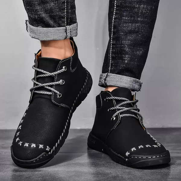 Lazzy Mens Casual Ankle Boots Leather Chukka Boot Comfortable Oxfords Dress Walking Shoes for MenBlack