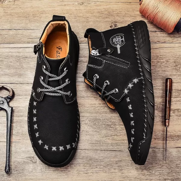Lazzy Mens Casual Ankle Boots Leather Chukka Boot Comfortable Oxfords Dress Walking Shoes for MenBlack