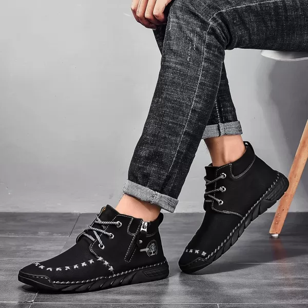Lazzy Mens Casual Ankle Boots Leather Chukka Boot Comfortable Oxfords Dress Walking Shoes for MenBlack