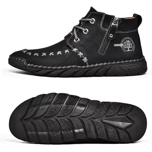 Lazzy Mens Casual Ankle Boots Leather Chukka Boot Comfortable Oxfords Dress Walking Shoes for MenBlack