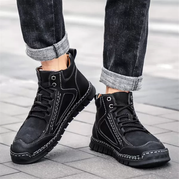 Lazzy Mens Casual Ankle Boots Leather Chukka Boot Comfortable Oxfords Dress Walking Shoes for MenBlackc