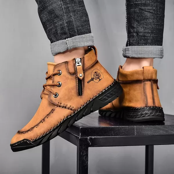 Lazzy Mens Casual Ankle Boots Leather Chukka Boot Comfortable Oxfords Dress Walking Shoes for MenBrown