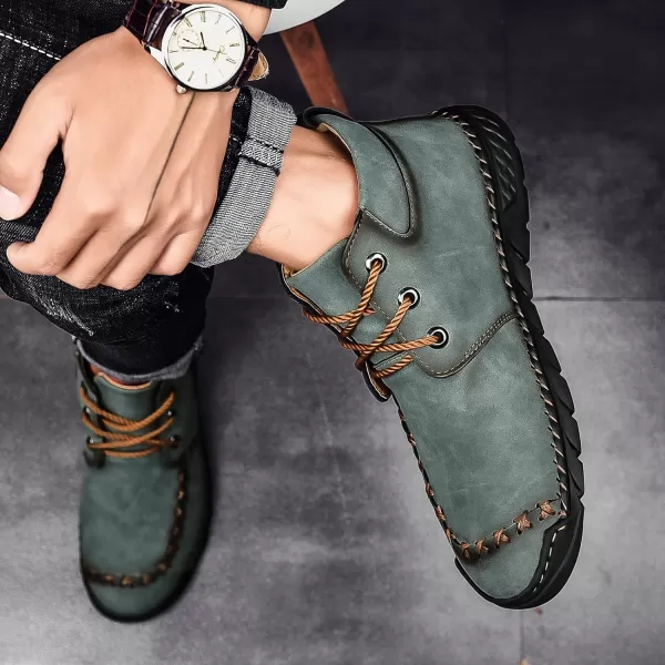 Lazzy Mens Casual Ankle Boots Leather Chukka Boot Comfortable Oxfords Dress Walking Shoes for MenGreen