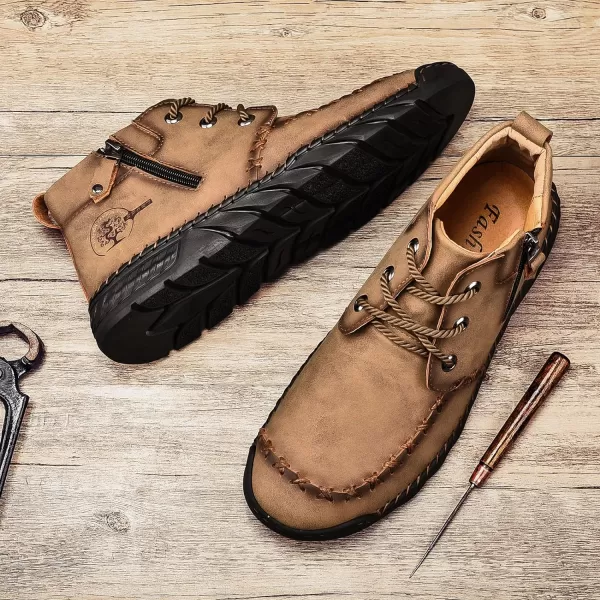 Lazzy Mens Casual Ankle Boots Leather Chukka Boot Comfortable Oxfords Dress Walking Shoes for MenKhaki