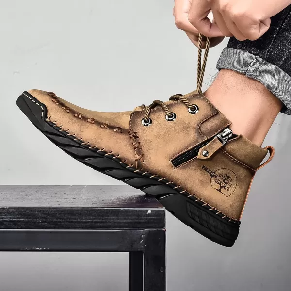 Lazzy Mens Casual Ankle Boots Leather Chukka Boot Comfortable Oxfords Dress Walking Shoes for MenKhaki