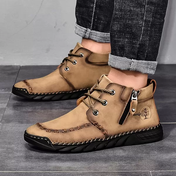 Lazzy Mens Casual Ankle Boots Leather Chukka Boot Comfortable Oxfords Dress Walking Shoes for MenKhaki