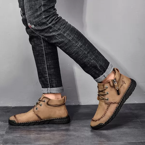 Lazzy Mens Casual Ankle Boots Leather Chukka Boot Comfortable Oxfords Dress Walking Shoes for MenKhaki