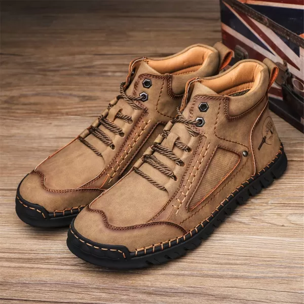 Lazzy Mens Casual Ankle Boots Leather Chukka Boot Comfortable Oxfords Dress Walking Shoes for MenKhakic