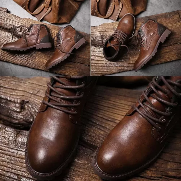 Lazzy Mens Casual Dress Ankle Boots Oxfords Chukka Shoes Motorcycle Combat Boots LaceUp Side Zipper Leather ShoesBrown