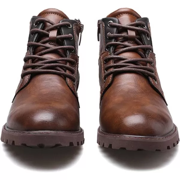 Lazzy Mens Casual Dress Ankle Boots Oxfords Chukka Shoes Motorcycle Combat Boots LaceUp Side Zipper Leather ShoesBrown