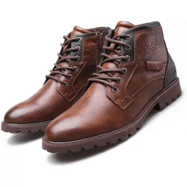 Lazzy Mens Casual Dress Ankle Boots Oxfords Chukka Shoes Motorcycle Combat Boots LaceUp Side Zipper Leather ShoesBrown