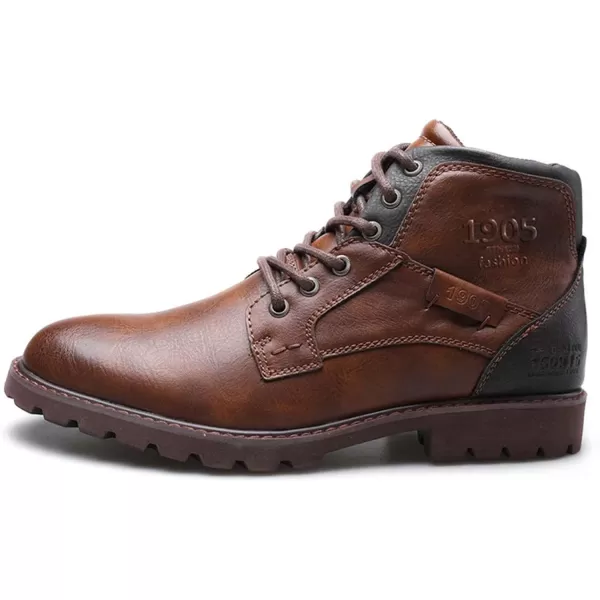 Lazzy Mens Casual Dress Ankle Boots Oxfords Chukka Shoes Motorcycle Combat Boots LaceUp Side Zipper Leather ShoesBrown