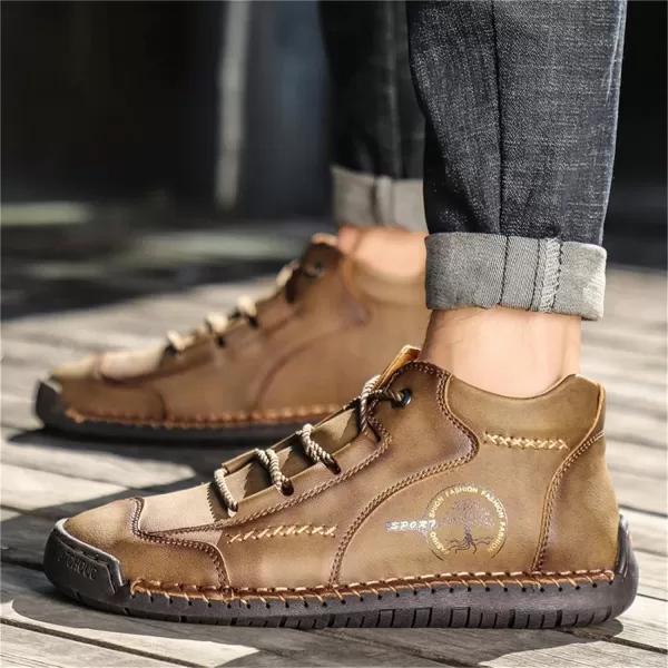 Lazzy Mens Casual Shoes Vintage Ankle Chukka Boots Pu Leather Loafers Shoes Soft Comfort Walking Driving Shoes Black Brown Khaki GreenKhaki