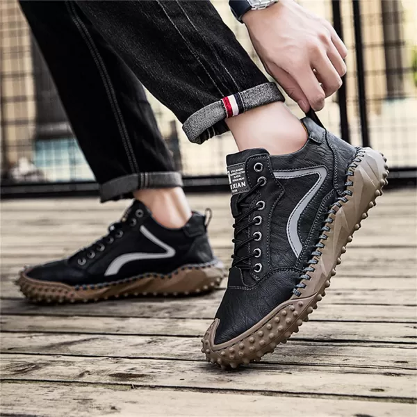Lazzy Mens Fashion Sneakers Casual Shoes Comfortable Leather Walking Shoes Breathable Casual Dress Shoes for MenBlack