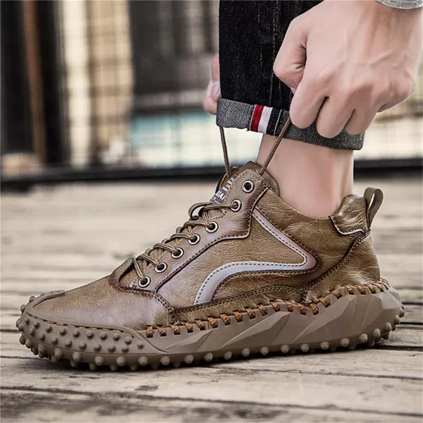 Lazzy Mens Fashion Sneakers Casual Shoes Comfortable Leather Walking Shoes Breathable Casual Dress Shoes for MenKhaki