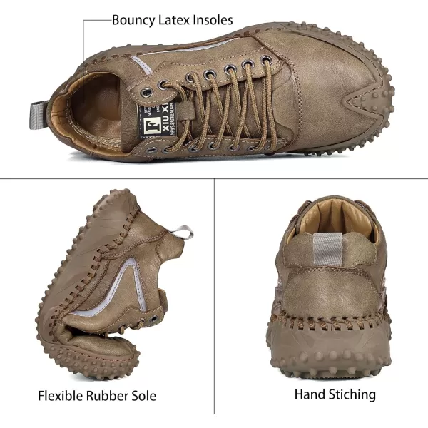 Lazzy Mens Fashion Sneakers Casual Shoes Comfortable Leather Walking Shoes Breathable Casual Dress Shoes for MenKhaki