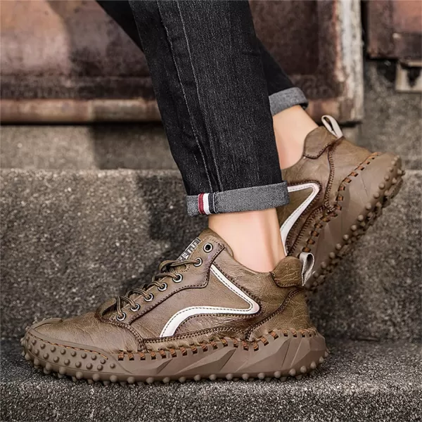 Lazzy Mens Fashion Sneakers Casual Shoes Comfortable Leather Walking Shoes Breathable Casual Dress Shoes for MenKhaki
