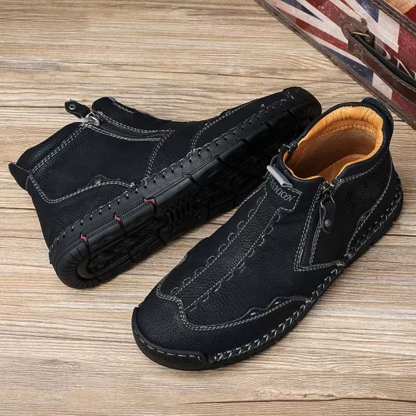 Lazzy Mens Shoes Zipper Boots for Men Leather Casual Ankle Chukka Boots Fashion Dress Oxfords Comfortable Walking ShoesBlack