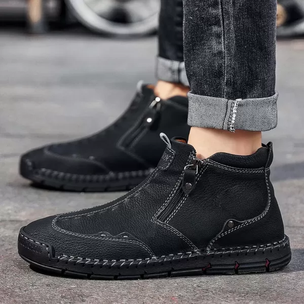 Lazzy Mens Shoes Zipper Boots for Men Leather Casual Ankle Chukka Boots Fashion Dress Oxfords Comfortable Walking ShoesBlack