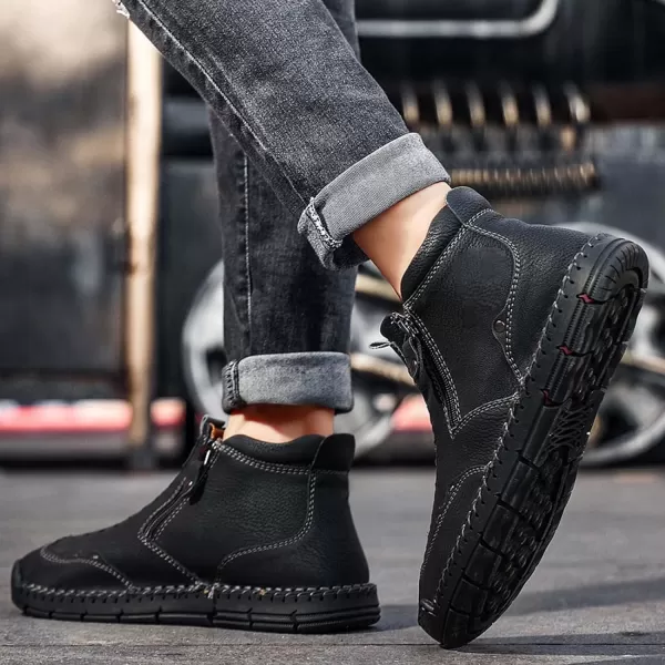 Lazzy Mens Shoes Zipper Boots for Men Leather Casual Ankle Chukka Boots Fashion Dress Oxfords Comfortable Walking ShoesBlack