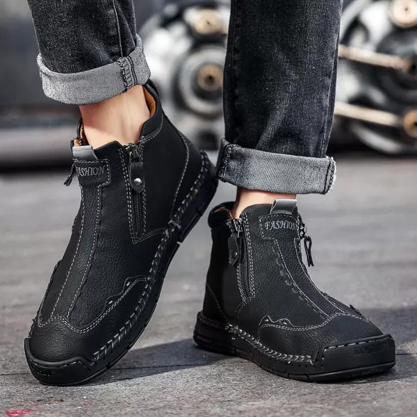 Lazzy Mens Shoes Zipper Boots for Men Leather Casual Ankle Chukka Boots Fashion Dress Oxfords Comfortable Walking ShoesBlack